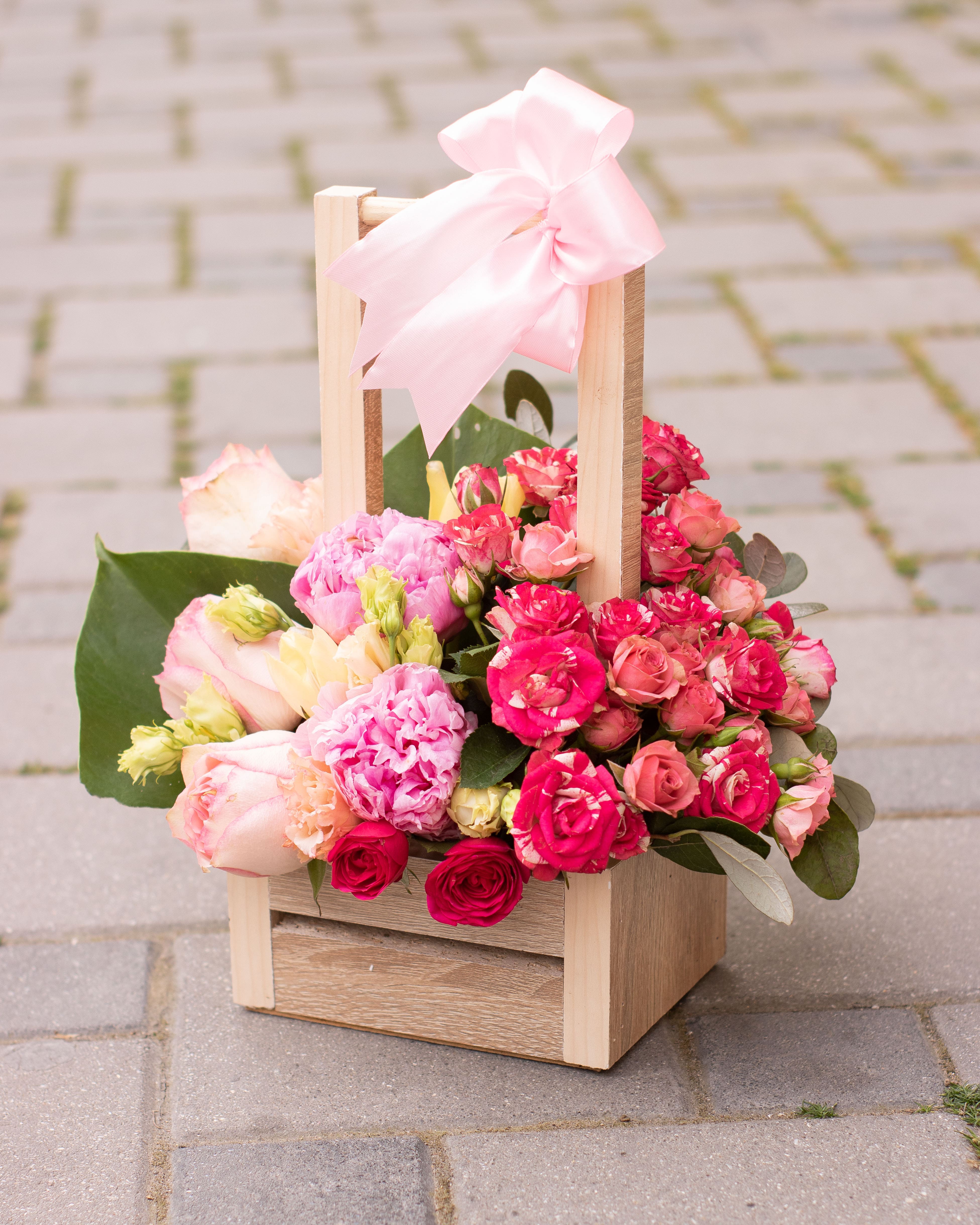 Shrub roses in a basket