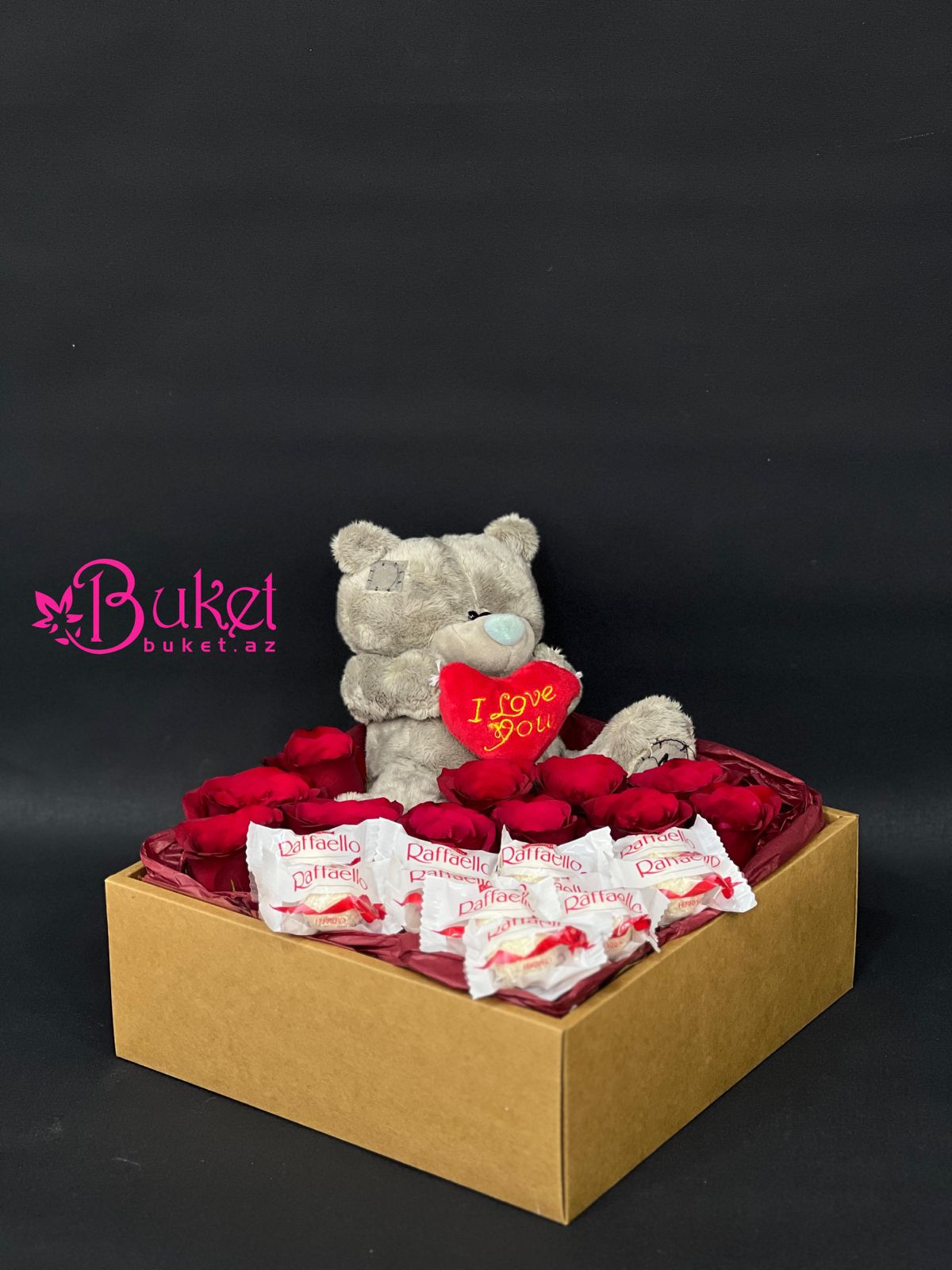 Teddy Bear Roses and Rafaello in a box