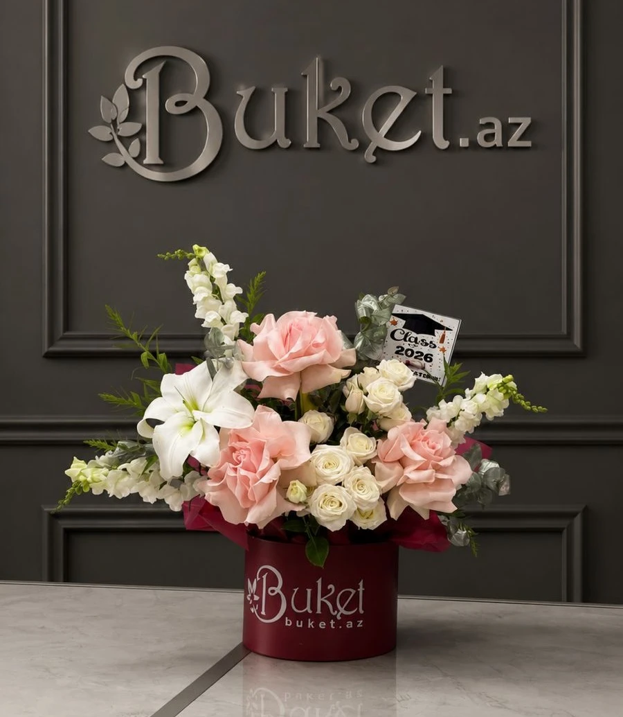 Graduation composition of mixed flowers